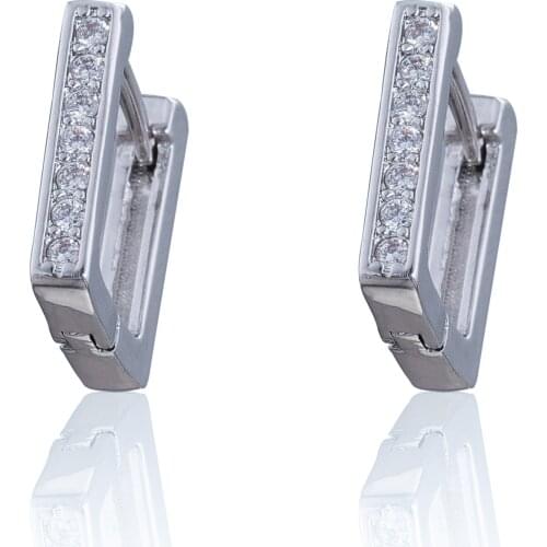 Korean Luxury Stud Earrings Crystal Zircon Row Silver Color Huggie Earrings For Women Female Brincos oorbellen Piercing Jewelry