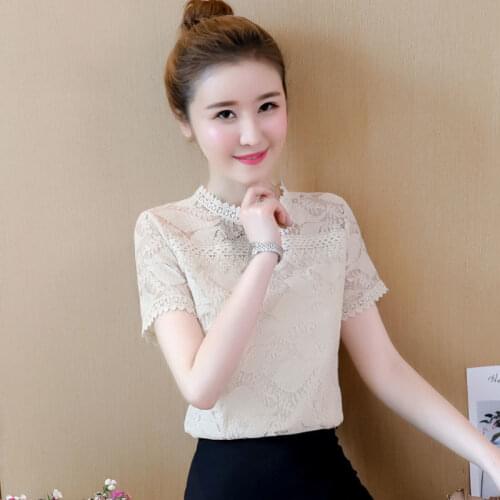 Temperament chiffon shirt short-sleeved womens summer dress 2021 fashion new thin lace top Western style all-match casual