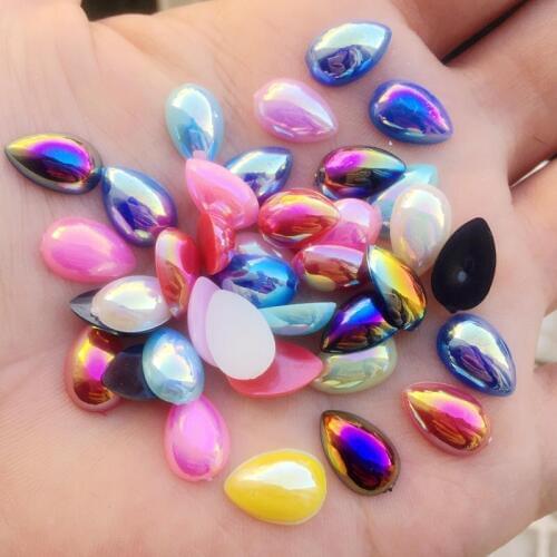 160pcs 8*12mm AB Drop Resin Rhinestones Flat Back Stones Non Sewing Scrapbook Beads for DIY Jewelry -Y84*2