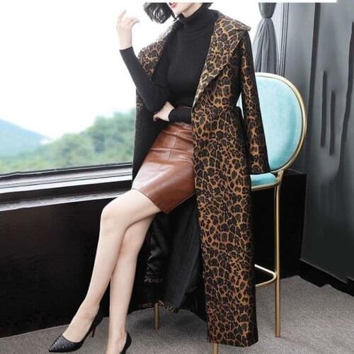Womens Trench Coat Leopard Long Sleeve Coat Women 2021 Spring Autumn New Fashion Elegant Long Female Casual Windbreaker LU2005