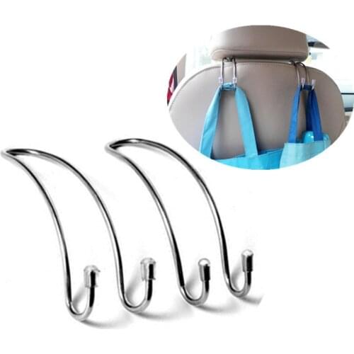 2pcs Multi-functional Metal Auto Car Seat Headrest Hanger Bag Hook Holder for Bag Purse Cloth Grocery Storage Auto Fastener Clip