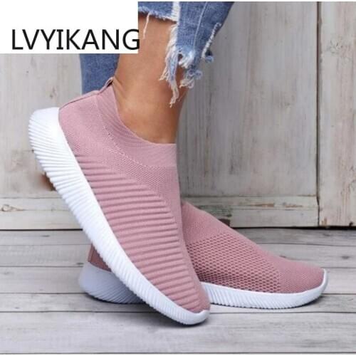 Women Breathable Outdoor Mesh Shoes Casual Slip On Comfortable Soles Sports Soft Walking Shoes