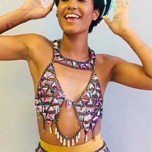 Women and Girls Boho Glitter Rhinestone Body Jewelry Top Beach Bikini Chains Bra Fashion Harness Charm Sexy Chest Bondage Vest