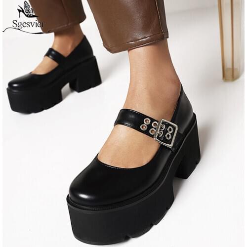 Sgesvier Pumps Women Gladiator Shoes Buckle Fashion Punk Thick Bottom Casual Shoe Round Toe College Student Platform Shoes Woman