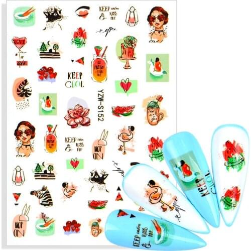 1 Sheet Self-adhesive Nail Decal And Sticker Geometric Lins Flower Leaf Tree Green Butterfly DIY Manicuring Nail Art Decoration