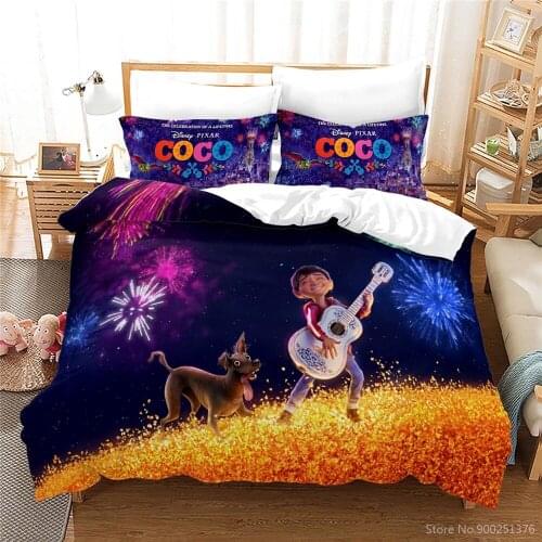 3D Printed Coco Bedding Set Disney Cartoon Duvet Cover Set Soft Comforter Cover with Pillowcase Set Bedclothes for Home Bedroom