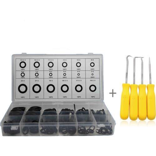 4pcs O Ring Seal Gasket Pick Hooks Puller Remover with Black 225pcs O-ring Assortment Tool Set Kit