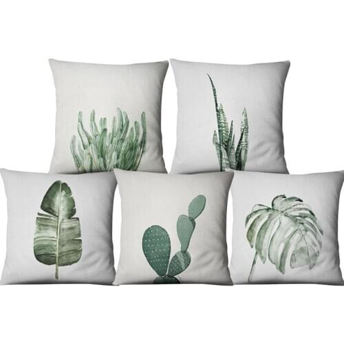 Africa Watercolor Tropical Green Banana Leaf Plant Print Car Decorative Throw Pillowcase Cushion Covers Sofa Home Decor
