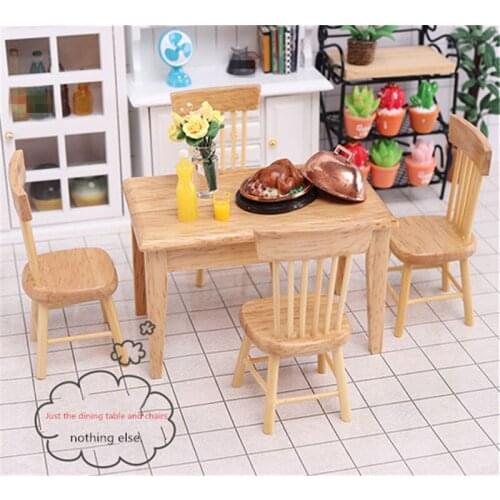 Blythes Doll Accessories fit with a stylish Mini Classic Modern 1/6 1/12 log dining table with 1 piece +4 small white chairs