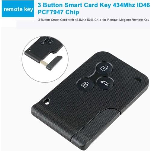 Car Remote Key 3 Buttons Key Case Cover 433Mhz Smart Auto Car Card ForRenault Megane 2003 - 2008Renault Scenic Grand Scenic