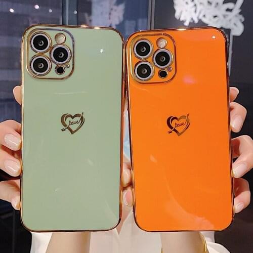 Love Heart Electroplated Shockproof Phone Case For iPhone 12 11 Pro Max XS XR X 7 8 Plus 12 Mini Camera Protection Back Cover