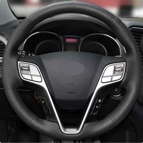 Car Steering Wheel Cover Non-slip Black Genuine Leather Car Steering Wheel Covers For Hyundai Santa Fe 2013 Grand ix45