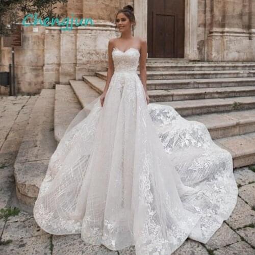 Chengjun Sweetheart Sequin Lace Appliques A Line Wedding Gowns 2019