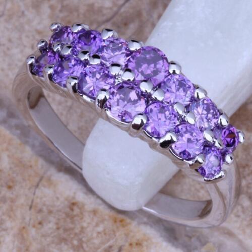 Glamorous Purple Cubic Zirconia Silver Plated Ring Size 6 / 7 / 8 / 9 D981