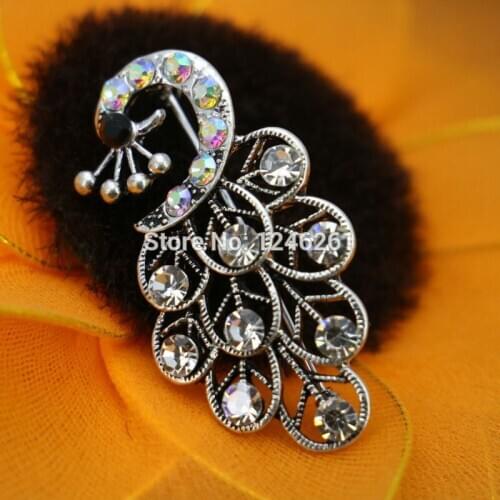 Hot Sale Glisten Rhinestone Brooch Wedding Breastpin Flower Brooches Crystal Glass Beaded Peacock Gifts 24*46mm Jewelry making