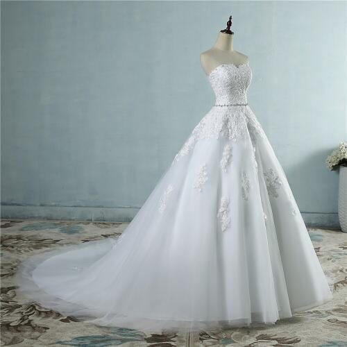 Hot Sale Sweetheart A Line Wedding Dress Natural Waist Beaded Court Train Plus size Wedding Gown Real Photo