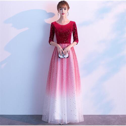 Hafe Sleeve Formal Dress A-Line Evening Dress O-Neck Tull Long Party Dress
