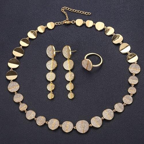 Janekelly Hotsale African 3pcs Bridal Jewelry Sets New Fashion Dubai Full Jewelry Set For Women Wedding Party Accessories Design