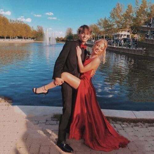 JIERUIZE Red Backless Sexy Evening Dresses Long 2021 Spaghetti Straps Criss Cross Back Side Slit Long Prom Party Dresses