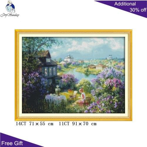 Joy Sunday Autumn View Home Decor Cross Stitch F808 14CT11CT Counted and Stamped Town of Autumn Embroidery DIY Cross Stitch kits