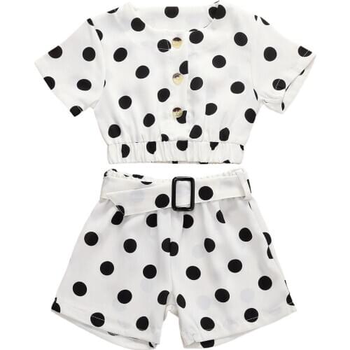 2PCS Cute Baby Girl Clothes Sets 1-6Y Black Polka Dot Short Sleeve Top Shorts Set Chiffon Outfit