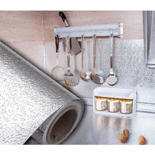Kitchen Oil-proof Adhesive Stickers Anti-fouling High-temperature Aluminum Foil Waterproof Gas Stove Wallpaper 40x100cm/roll