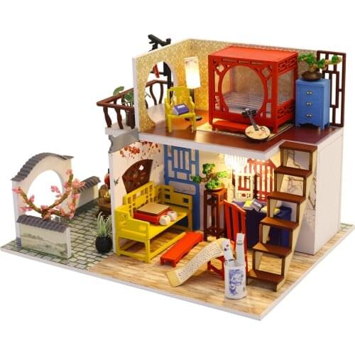 Kids Toys Diy Dollhouse Assemble Wooden Miniatures Doll House Furniture Miniature Dollhouse Puzzle Educational Toys For Children