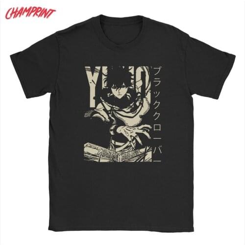 Hipster Black Clover Yuno T-Shirts Men Round Collar Pure Cotton T Shirts Anime Manga Short Sleeve Tees Classic Clothes