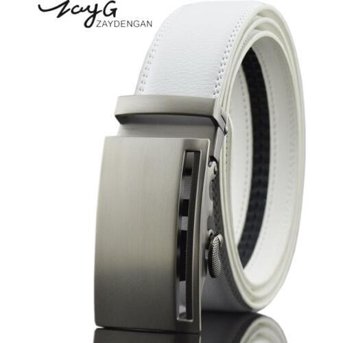 ZAYG Men Exquisite White Steel Automatic Buckle Belt Men High Quality Luxury Leather Belts Men Business Buckle Casual Belt