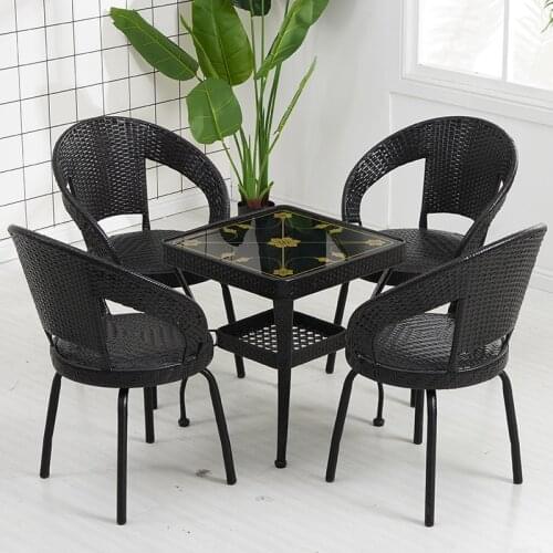 Chinese Style Outdoor Table and Chairs Set Manual Plastic Rattan Dining Set Garden Chair Patio Table Patio Rattan Furniture Set