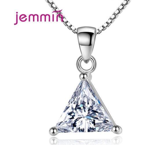 New Arrival 925 Sterling Silver Pendant Necklace For Women Wedding Engagement Trendy Triangle Design Austrian Crystal