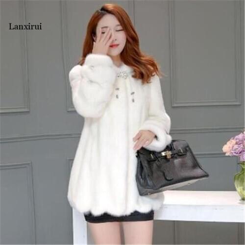 Autumn winter mink coat female imitation fur coat female mid-length fashion high-end thick warm solid color hooded parkas AS1352
