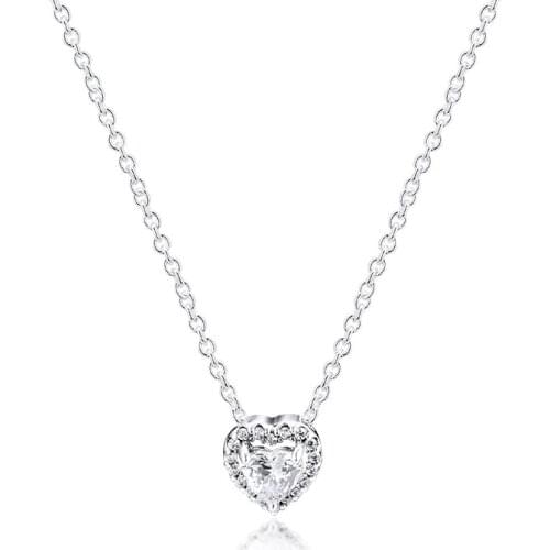 Necklace Silver 925 Sterling Jewelry Sparkling Heart Necklaces for women girl Birthday gift free shipping N111