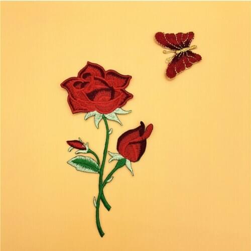 20pcs/lot Rose Butterfly Flower Embroidery Patches for Clothing Decoration Accessories Cute DIY Biker Iron on Heat Transfers