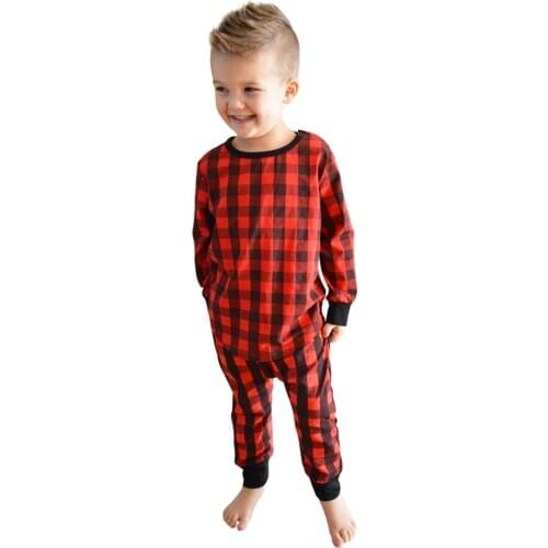 COSPOT Baby Girls Boys Pajamas Set Newborn Red Plaid Romper Kids Clothing Set T-Shirs+Pants Baby Girl Clothes 2021 New 50
