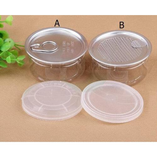 Clear Plastic Jar PET with Metal Lid Airtight Tin Can Pull Ring Concentrate Container Food Herb Storage 100ML