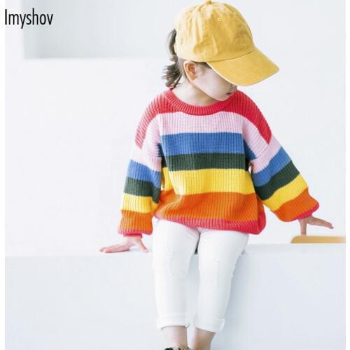 Rainbow Pullover Sweater Cardigan For Girls 2018 Knitted Cotton Childrens Sweater Spring Autumn Girls Cardigan For Kids Jumper