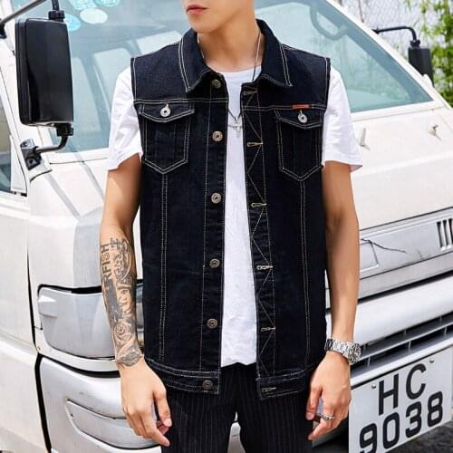 Plus Size 8XL New Mens Sleeveless Jacket Fashion Loose Solid Color Mens Denim Vest Mens Sleeveless Coat Mens Vest