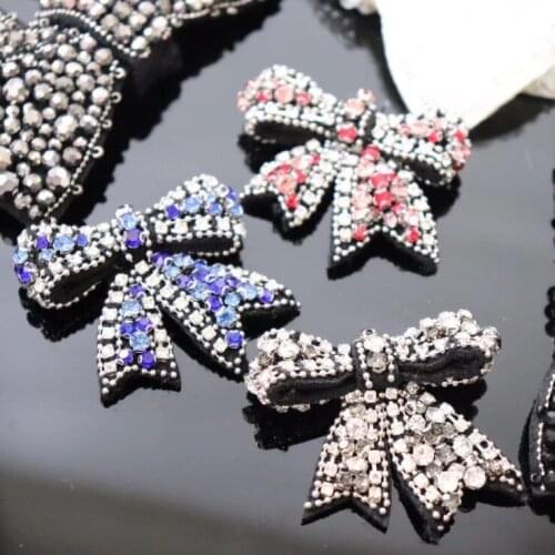 2Pcs 5*4.5cm Handmade beaded sequins crystal nail drill bow patch cloth paste colorful shoes and socks applique A1420