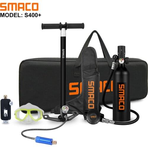 SMACO S400/S400Plus Mini Scuba Diving Tank Equipment, Cylinder with 16 Minutes Capability, 1 Litre Capacity Refillable Design