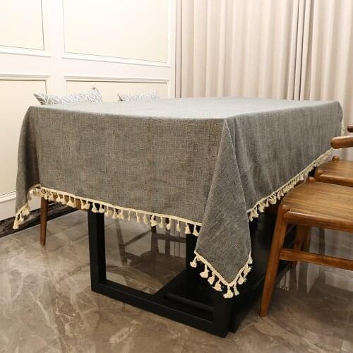 Cotton Linen Tablecloth Home Decorative Table Cloth Tassel Table Cover Gray Rectangular Tablecloths for Wedding Birthday Party