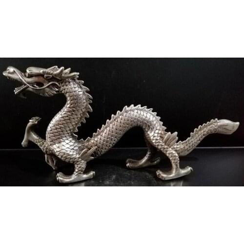 Old China Antiques White copper Loong statue