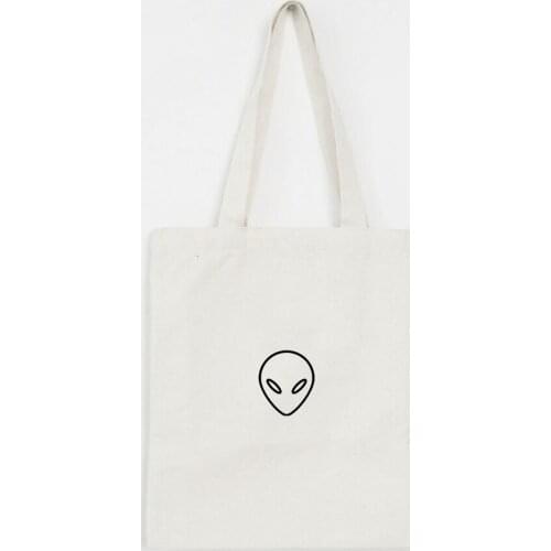 Alien Print Women Tote Bags Shopping Handbag Foldable Beach Shopper Bag Ladies Casual Shoulder Bag Female Cotton Cloth Handbag