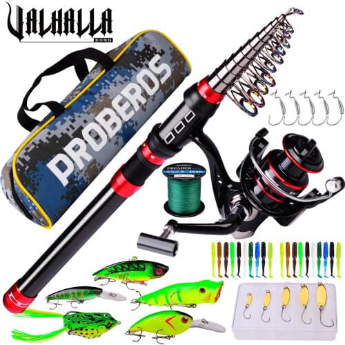 VALHALLA 1.8m-3.6m Telescopic Fishing Rod +Spinning Reel Combos Fishing Reel Hard Soft Lure Line Bag Sets Kit For Travel Fishing