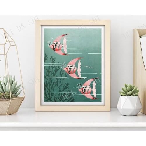Tropical Fish Print • Angelfish • Vintage Fish Wall Art • Bathroom Art • Art Deco Fish • 1920s 1930s 1940s Pink and Green