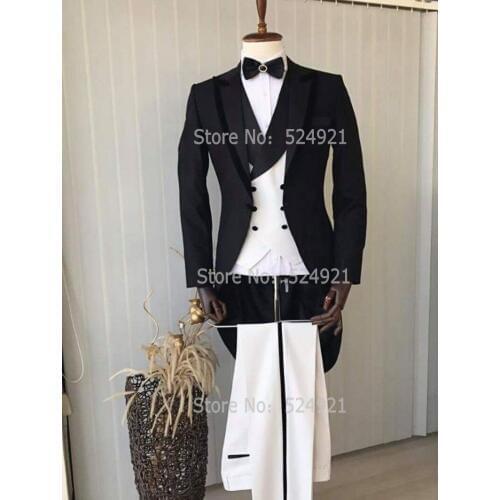 Morning Style Groomsmen Black Groom Tuxedos Peak Lapel Men Suits One Button Wedding Best Man ( Jacket+Pants+Tie+Vest ) C393