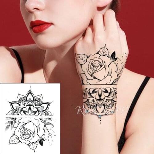 Waterproof Temporary Tattoo Stickers Large Rose and Pattern Combination In Hand Fake Tatto Flash Sticker Tatoo for Women Men