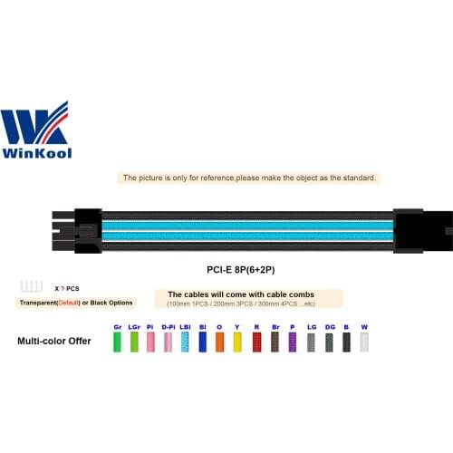 WinKool Main Black ATX EPS CPU 8PIN Female to Male 4+4Pin 18AWG PSU Sleeved Extension Power Cord Cable with White Black Sleeving