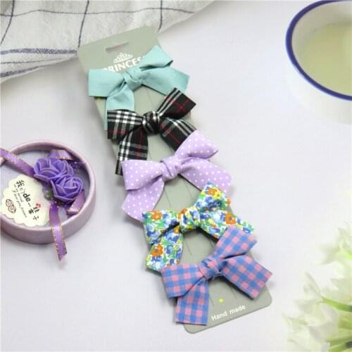 5PCS/Card Lovely Solid Stripe Girls Clips Bows Child Tie Knot Creativity Handmade Hairpins Fashion Hair Accessories For Kids