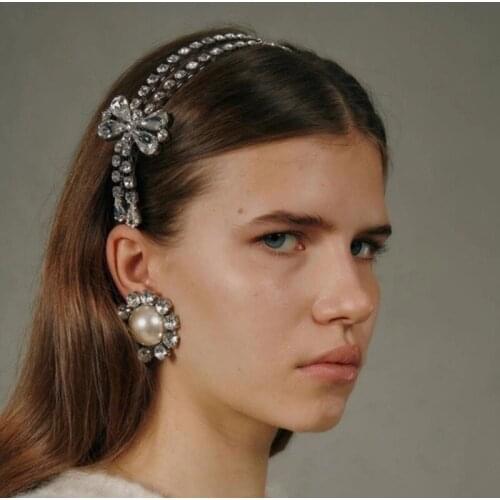 Temperament Double Layered Rhinestone Bow Knot Hairband For Women Tassel Shiny Design Hoops Statement Luxury Hair Accessories